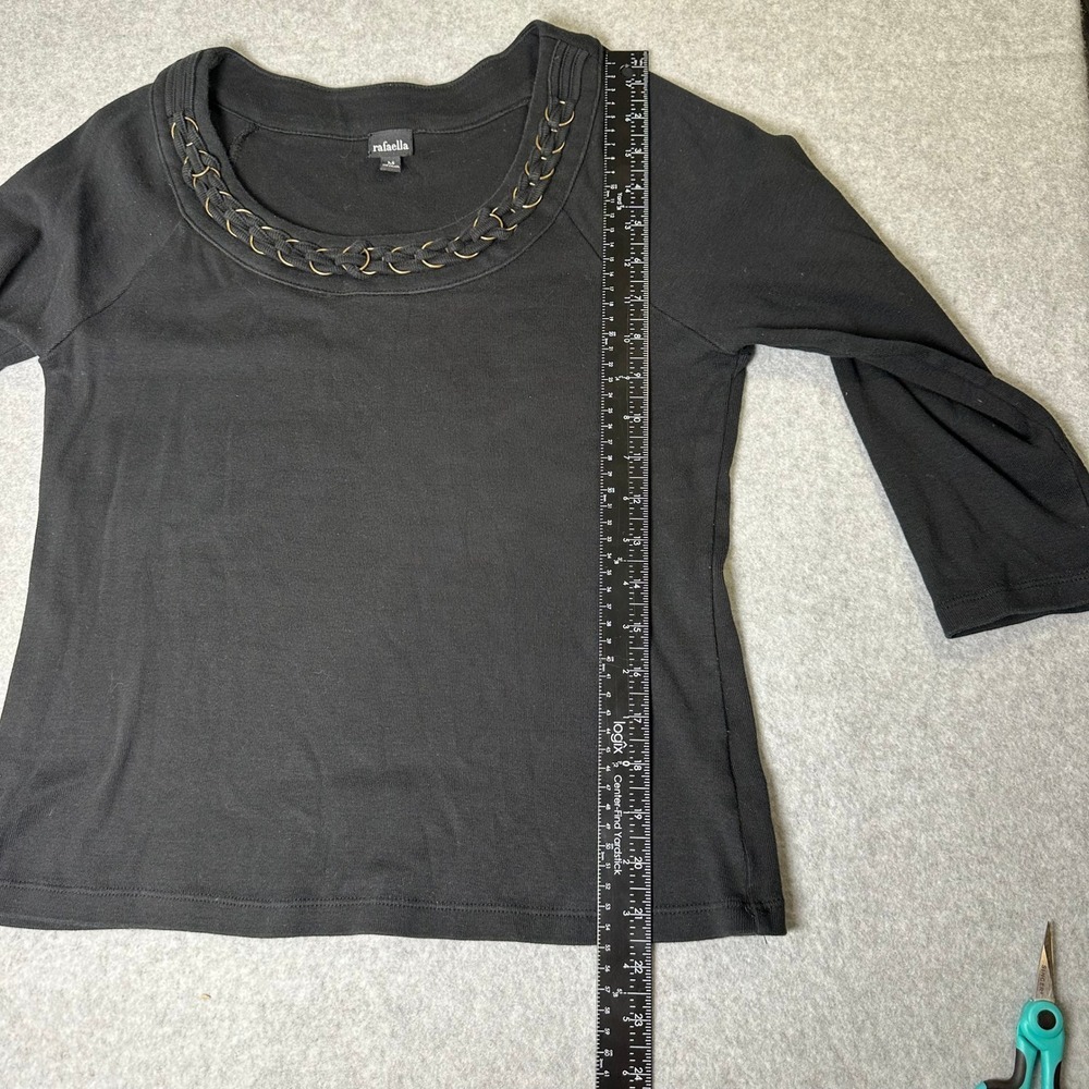 Rafaella‎ Black 3/4 Sleeve Crew Neck Top with Ring Detail Women's Size M - Picture 10 of 12